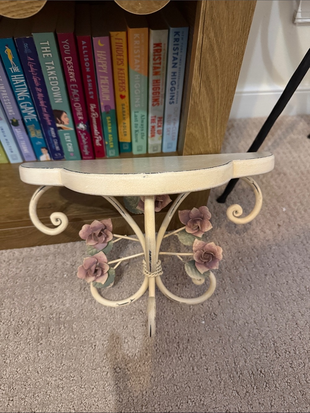 Vintage-Inspired Cream Floral Wall Shelf - Unbranded